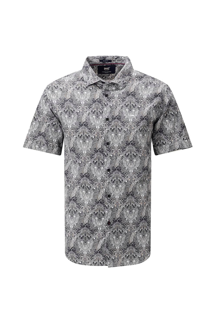 BASICS SLIM FIT BUTTERNUT BROWN COTTON DIGITAL PRINTED HALFSLEEVES SHIRT