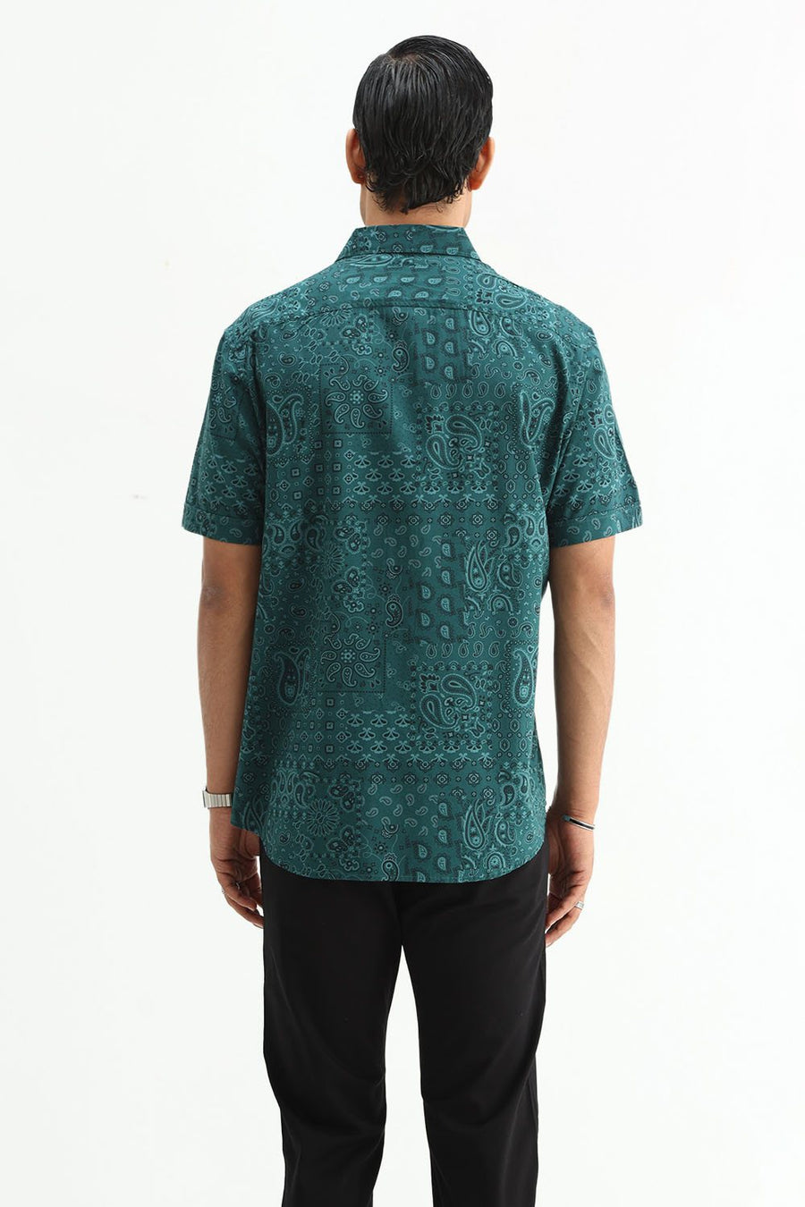 BASICS SLIM FIT  COTTON VISCOSE PRINTED HALFSLEEVES SHIRT