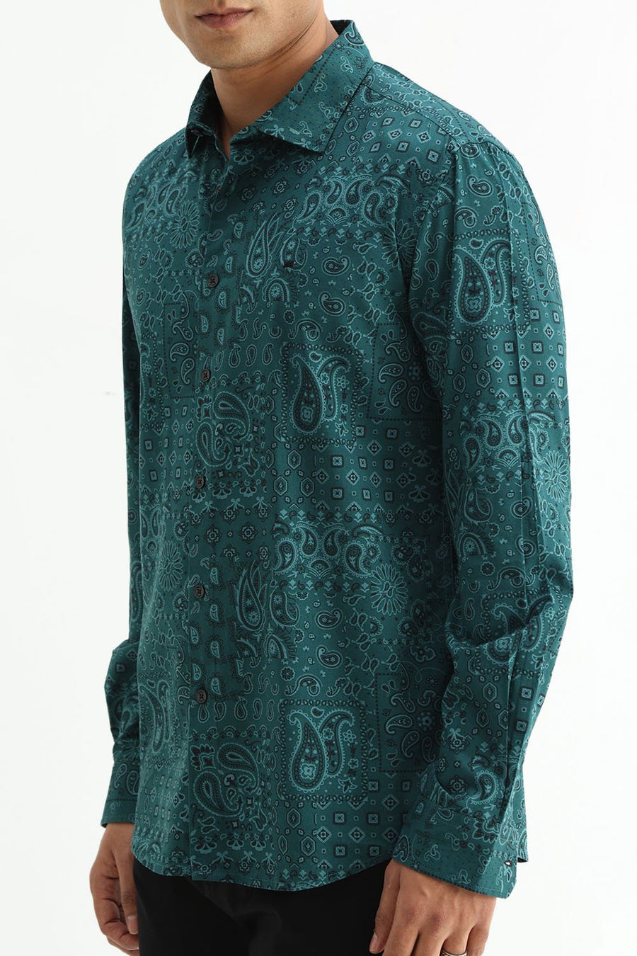 BASICS SLIM FIT  COTTON VISCOSE PRINTED SHIRT
