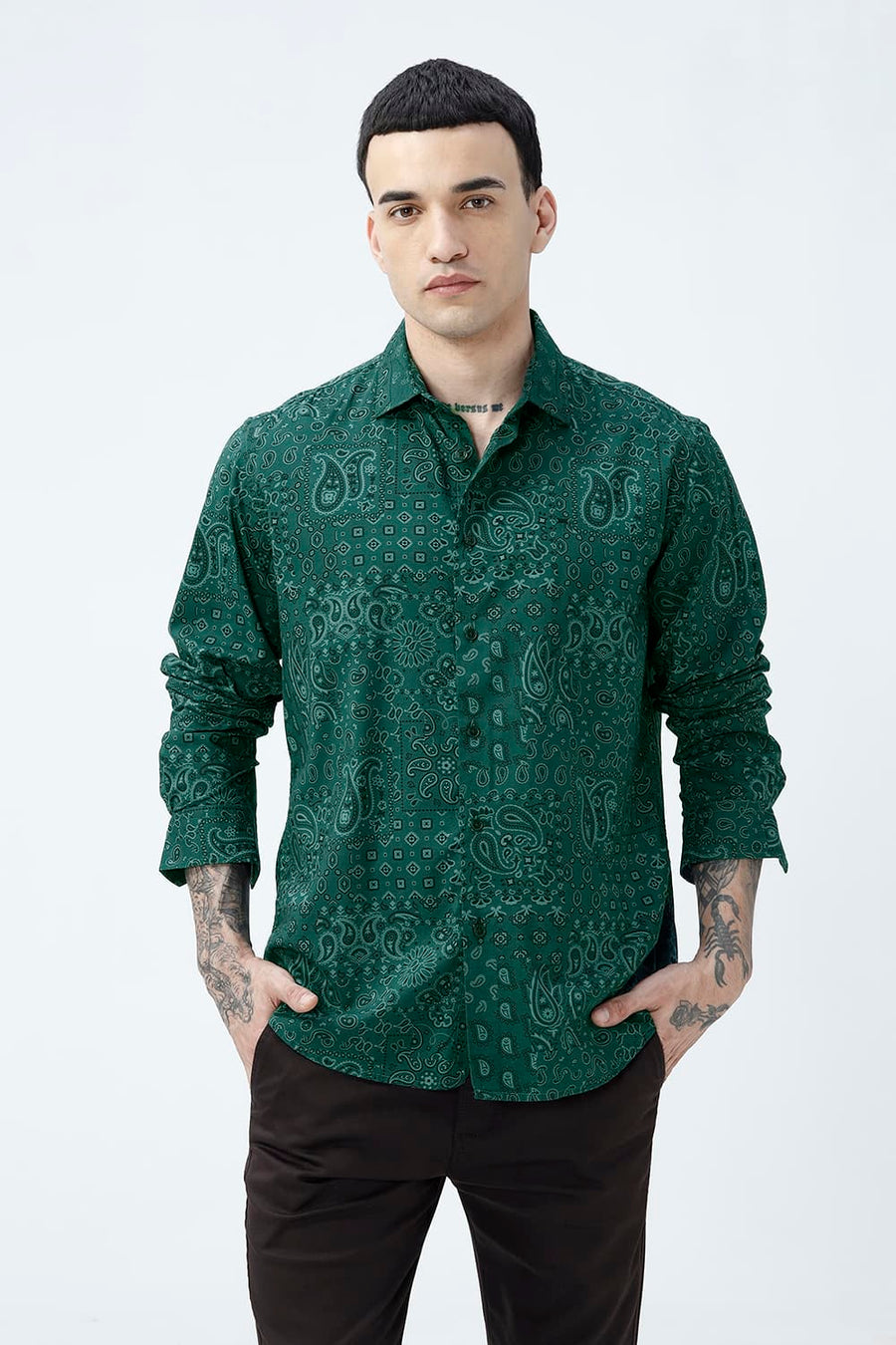 BASICS SLIM FIT  COTTON VISCOSE PRINTED SHIRT