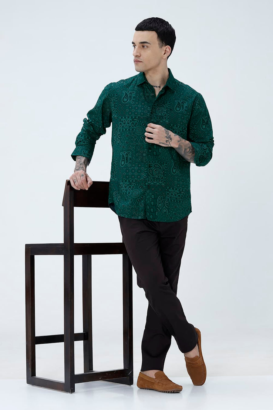 BASICS SLIM FIT  COTTON VISCOSE PRINTED SHIRT