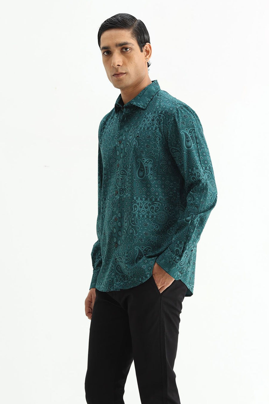 BASICS SLIM FIT  COTTON VISCOSE PRINTED SHIRT