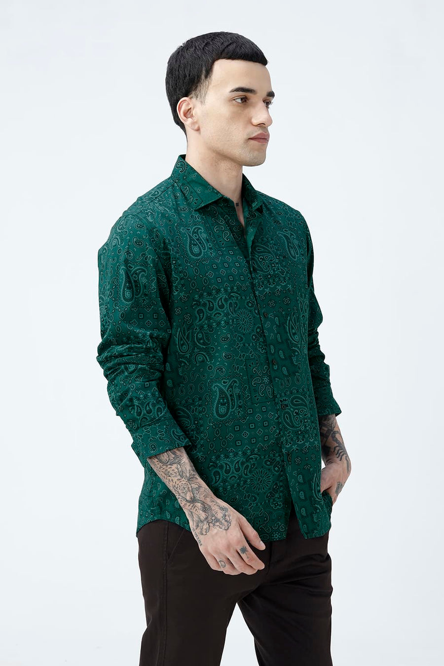 BASICS SLIM FIT  COTTON VISCOSE PRINTED SHIRT