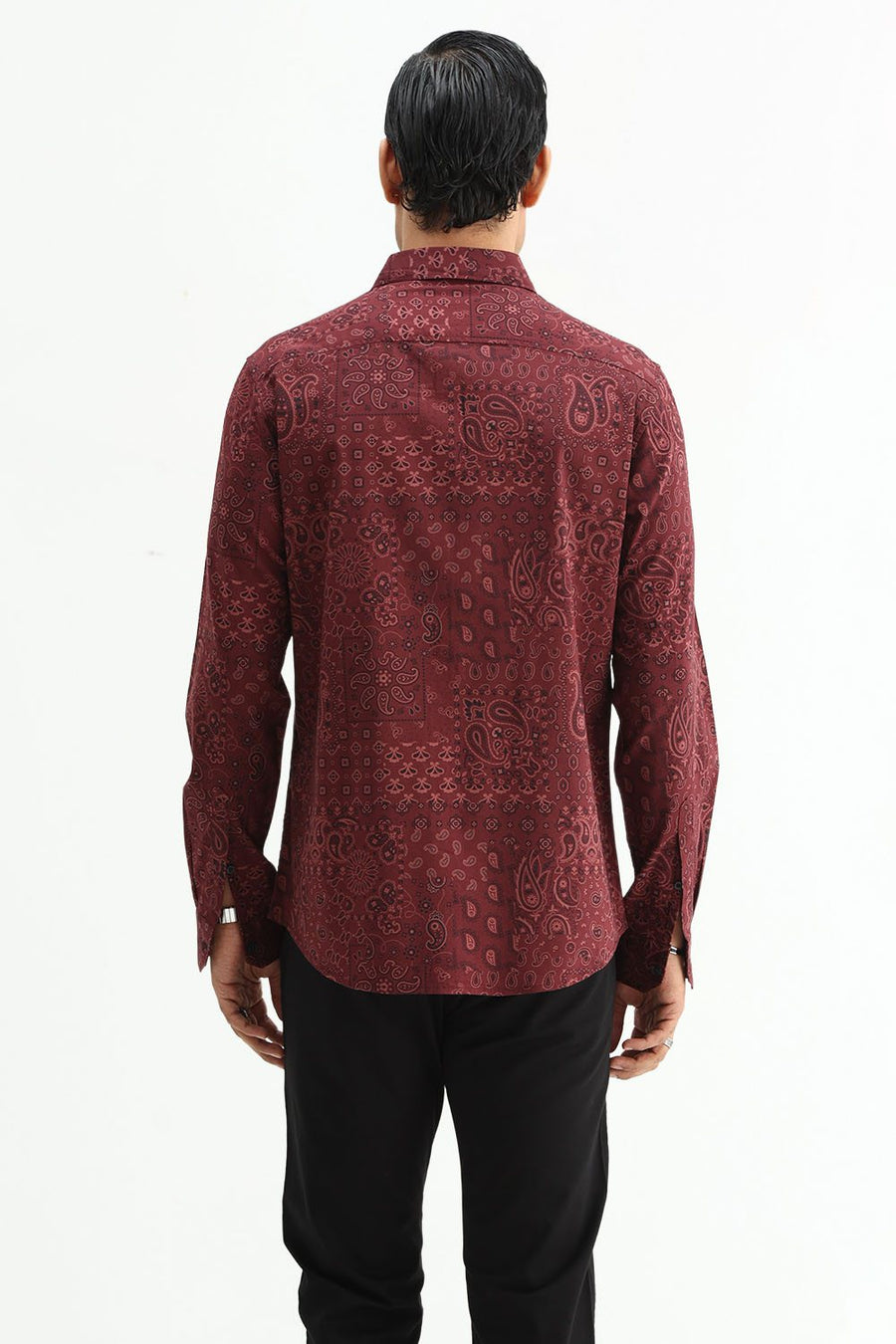 BASICS SLIM FIT  COTTON VISCOSE PRINTED SHIRT