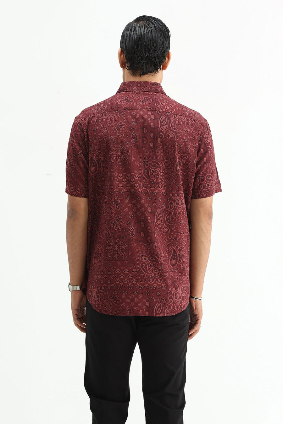 BASICS SLIM FIT  COTTON VISCOSE PRINTED HALFSLEEVES SHIRT