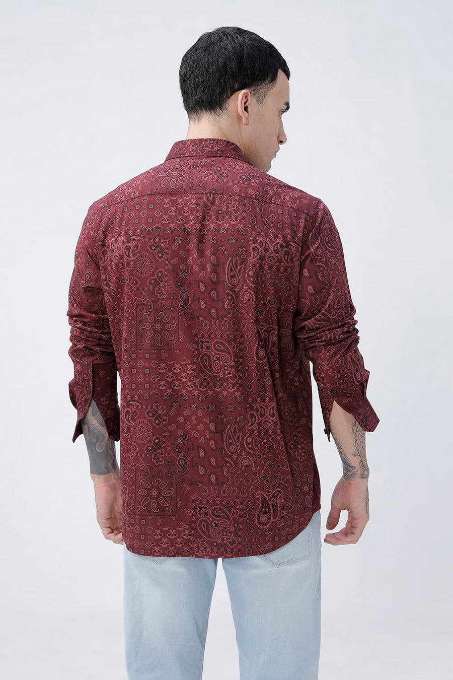 BASICS SLIM FIT  COTTON VISCOSE PRINTED SHIRT