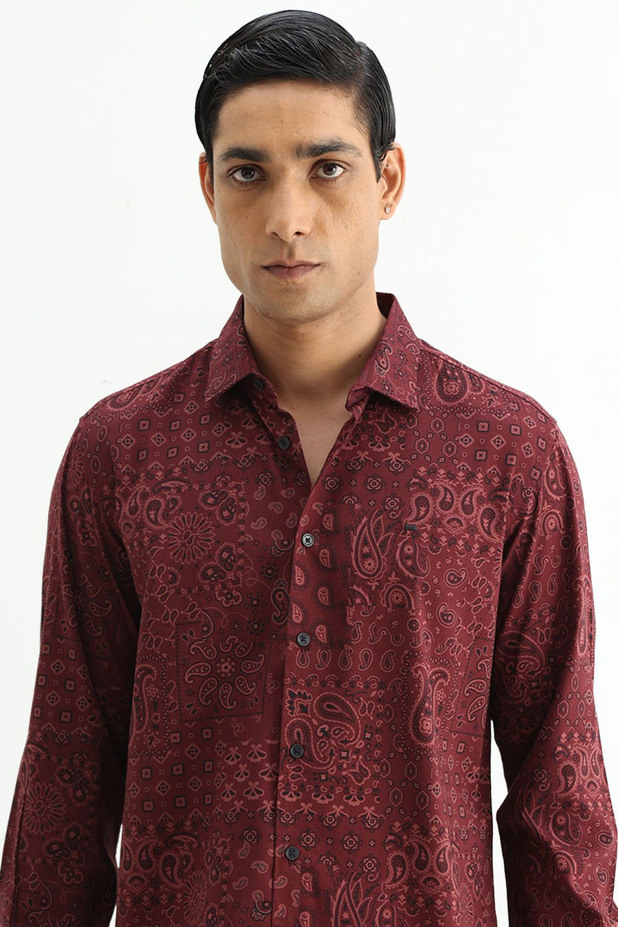 BASICS SLIM FIT  COTTON VISCOSE PRINTED SHIRT