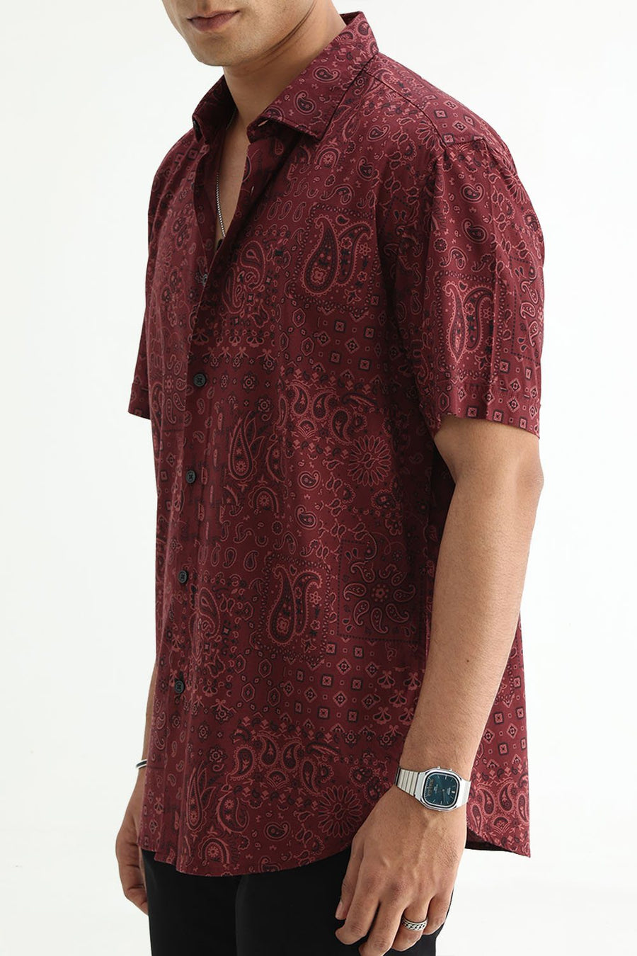 BASICS SLIM FIT  COTTON VISCOSE PRINTED HALFSLEEVES SHIRT