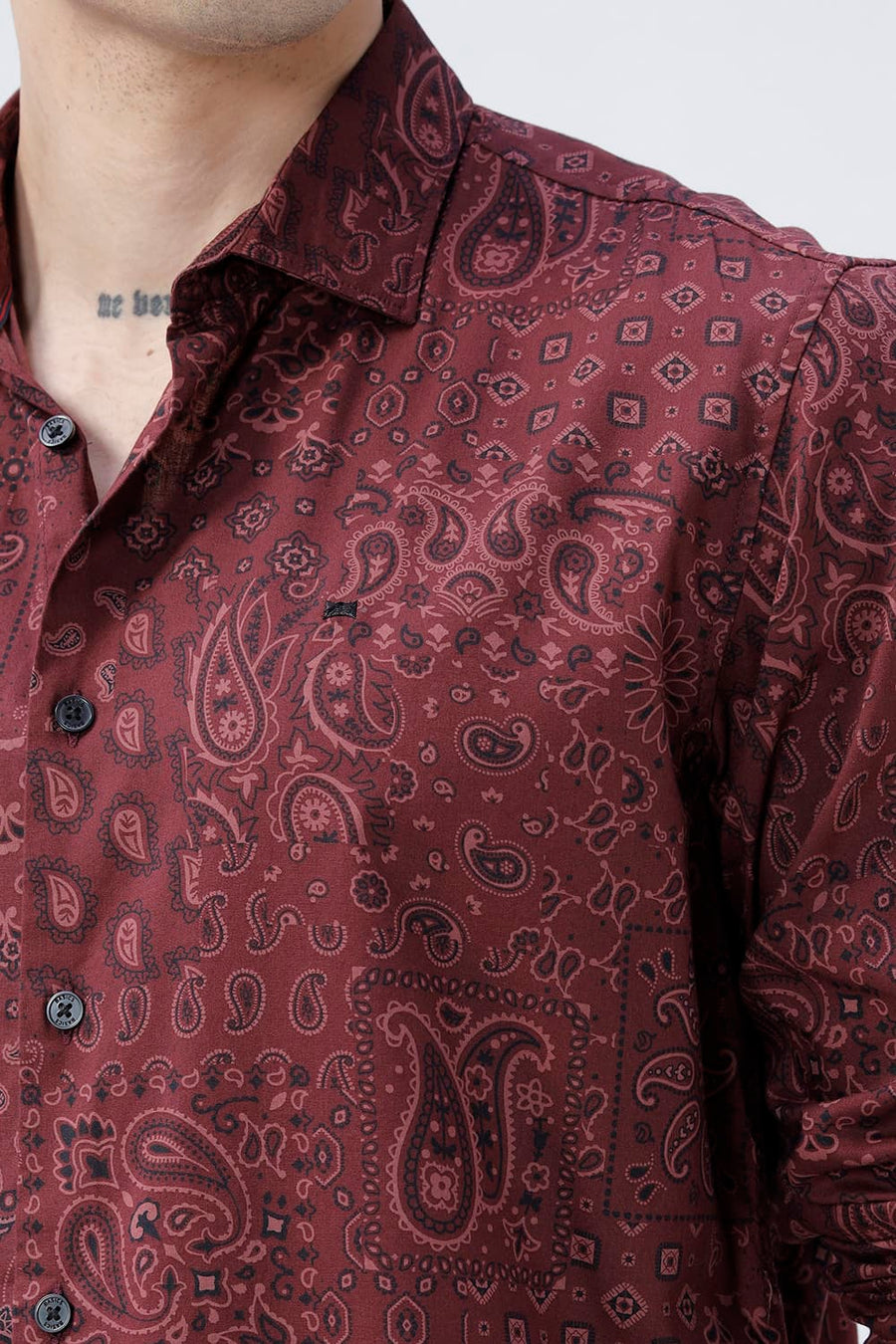 BASICS SLIM FIT  COTTON VISCOSE PRINTED SHIRT