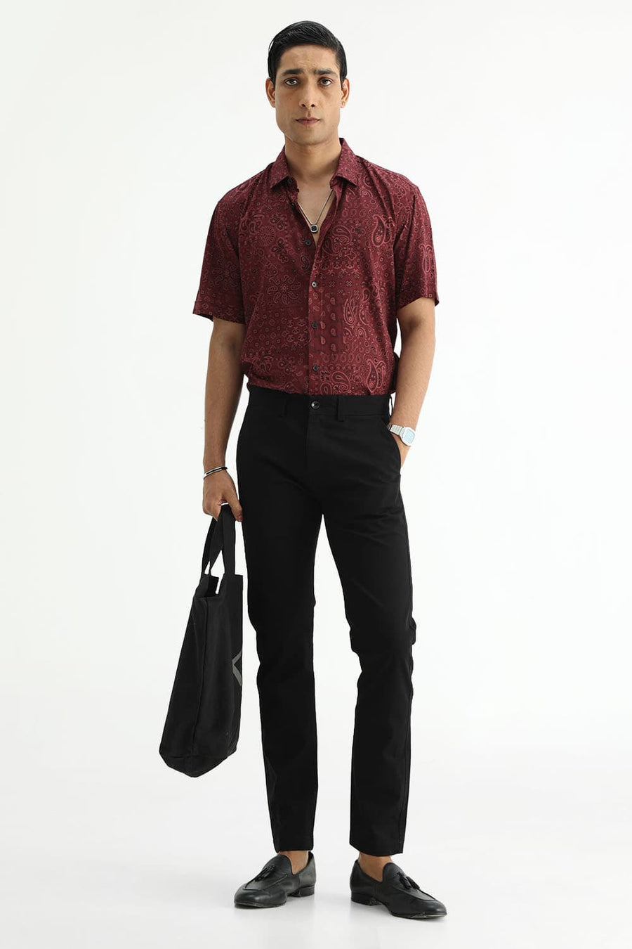 BASICS SLIM FIT  COTTON VISCOSE PRINTED HALFSLEEVES SHIRT