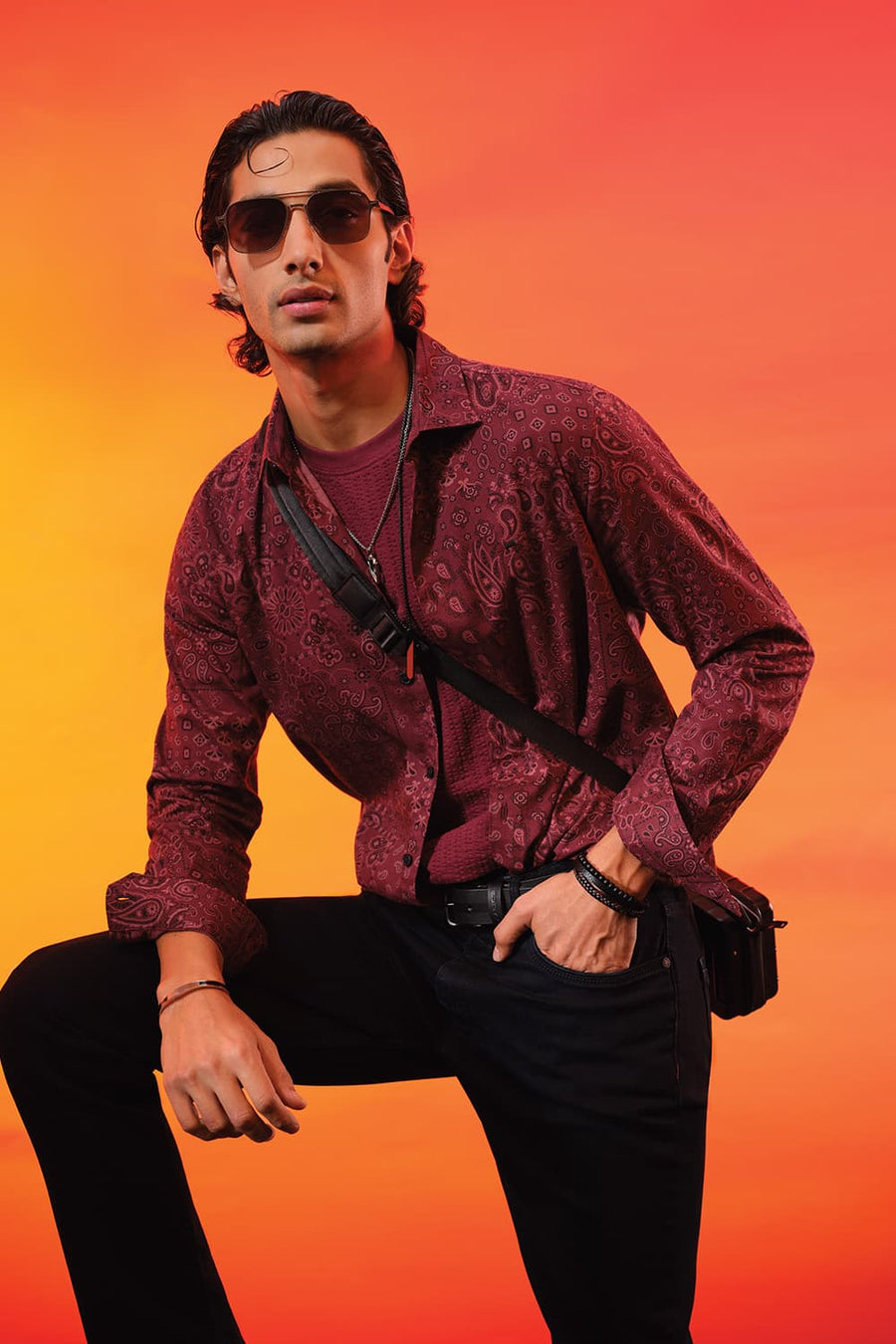 Basics Slim Fit  Cotton Viscose Printed Shirt