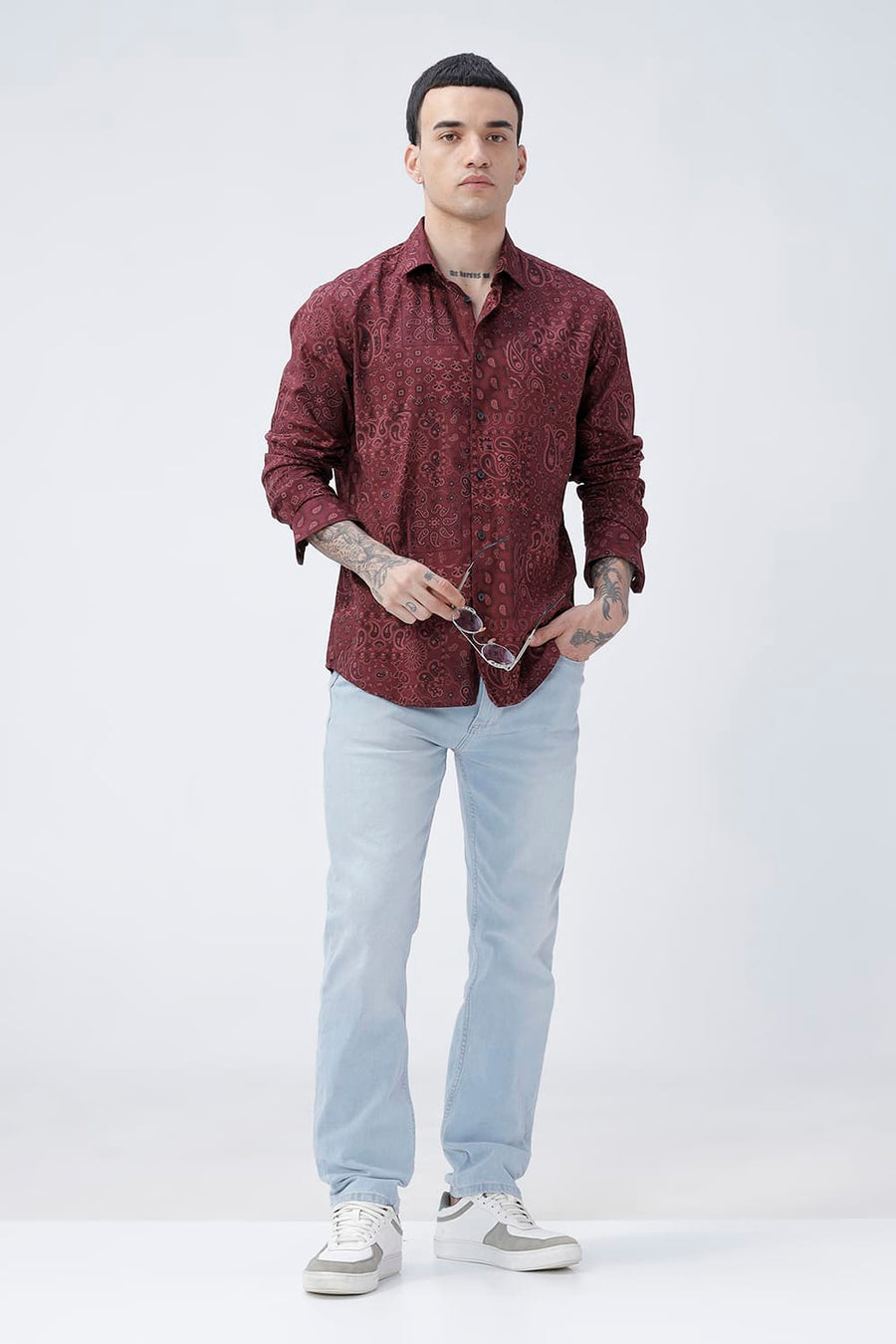 BASICS SLIM FIT  COTTON VISCOSE PRINTED SHIRT