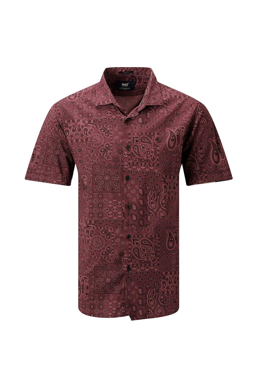 BASICS SLIM FIT  COTTON VISCOSE PRINTED HALFSLEEVES SHIRT