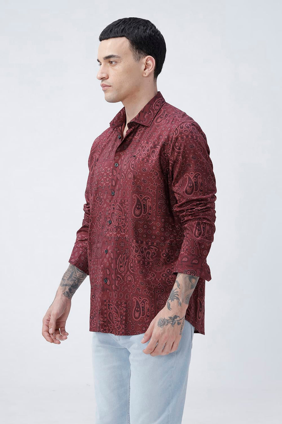 BASICS SLIM FIT  COTTON VISCOSE PRINTED SHIRT
