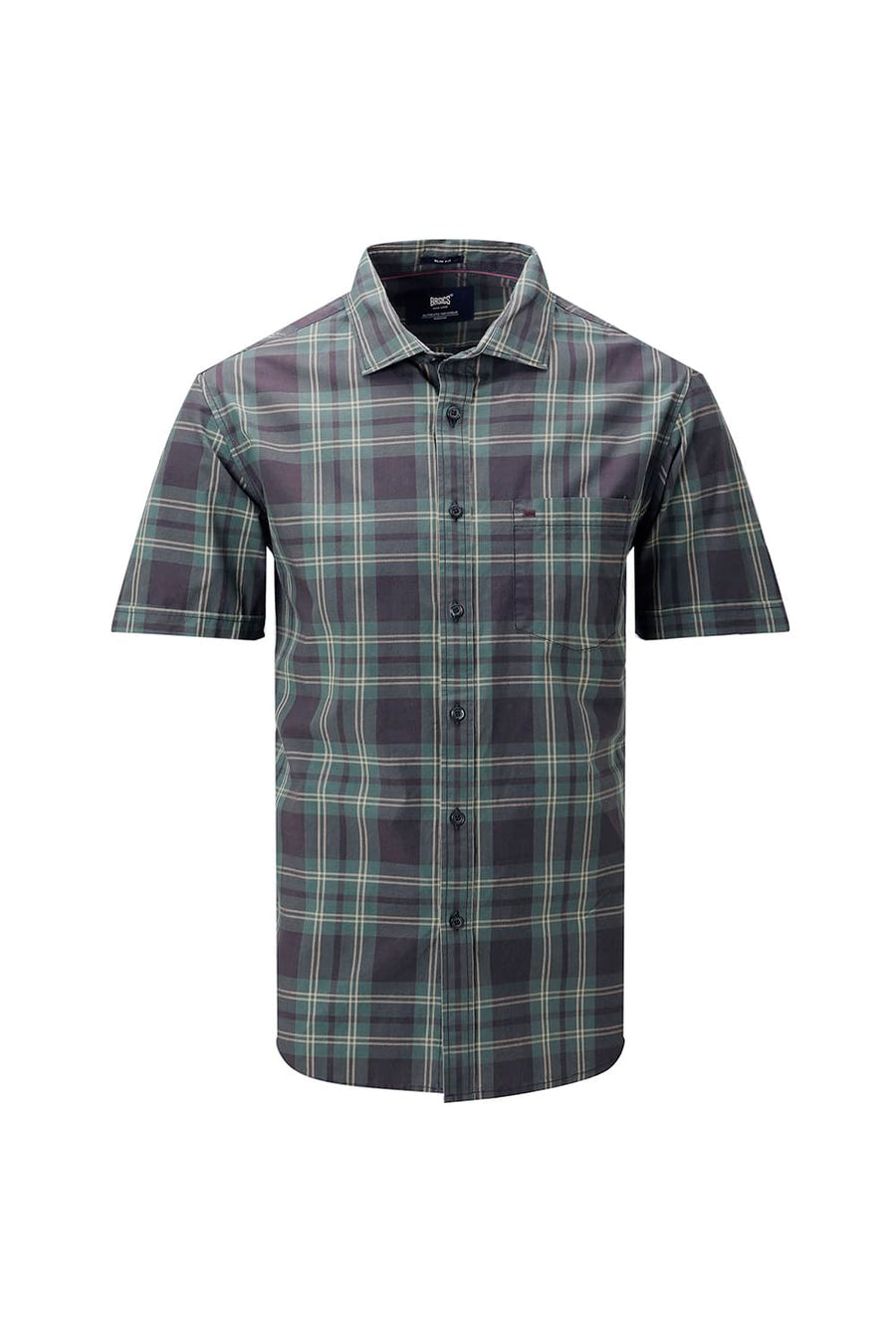 BASICS SLIM FIT RIFLE GREEN COTTON PLAIN CHECKS HALFSLEEVES SHIRT