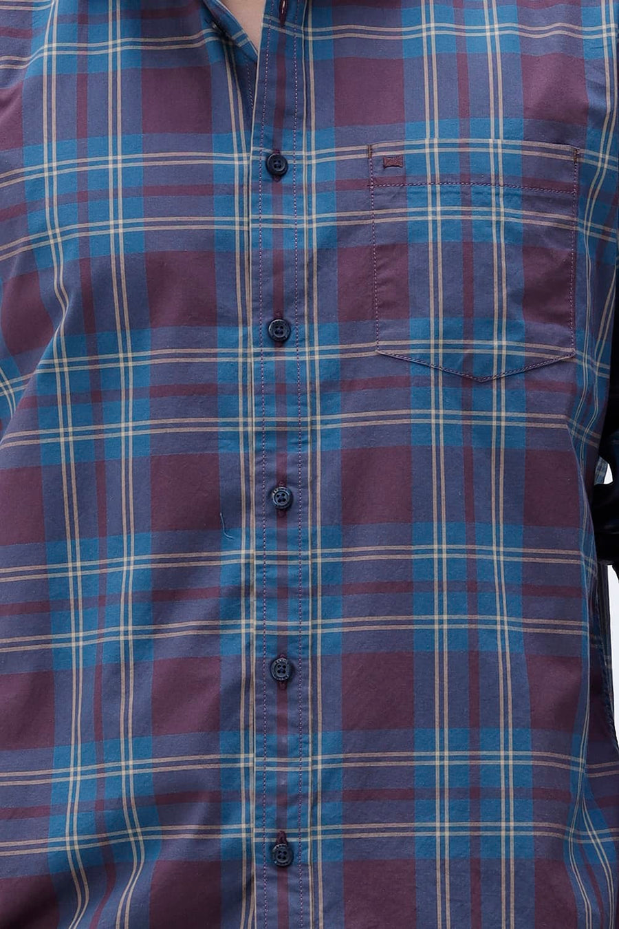 BASICS SLIM FIT STONE MAROON COTTON PLAIN CHECKS SHIRT
