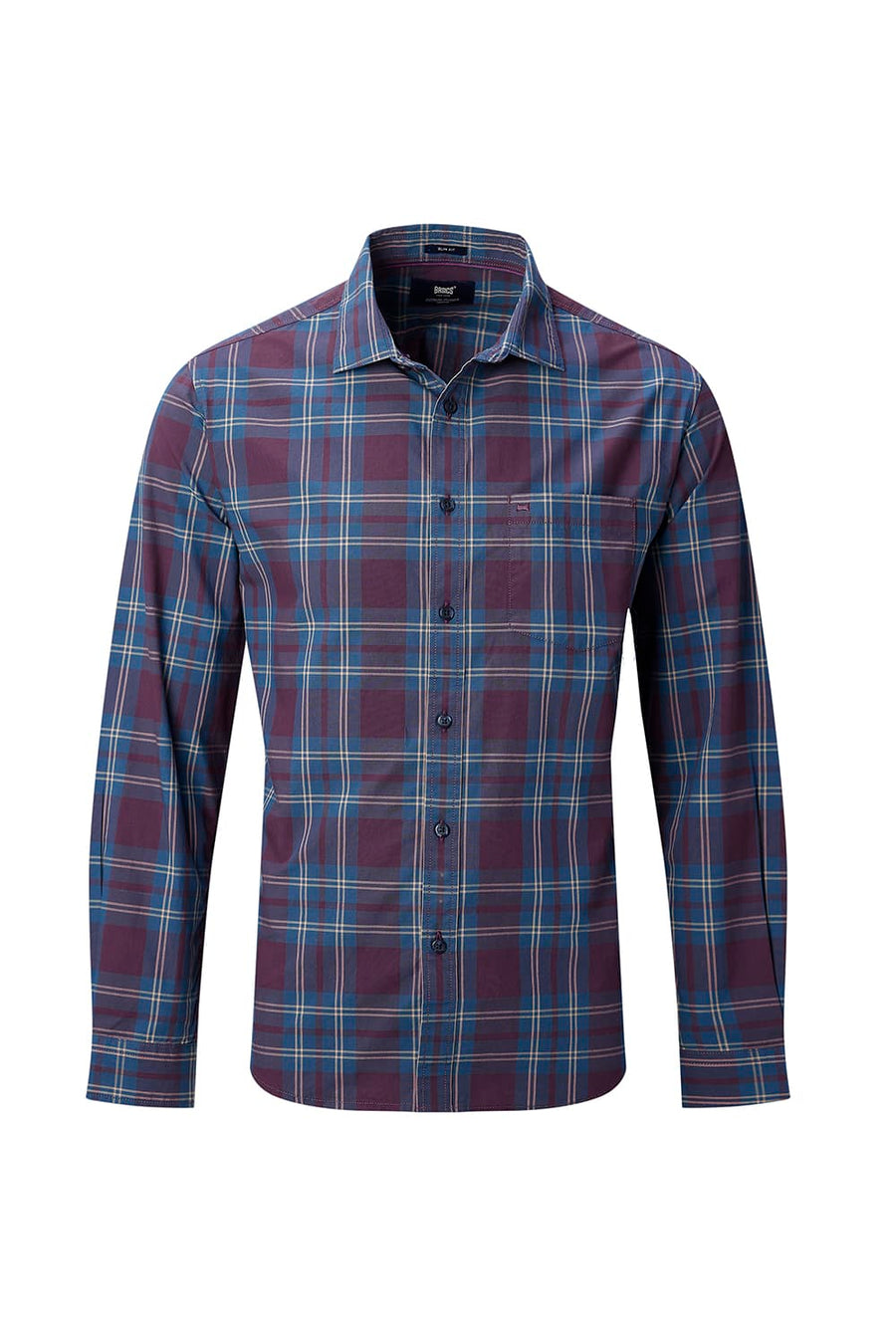BASICS SLIM FIT STONE MAROON COTTON PLAIN CHECKS SHIRT