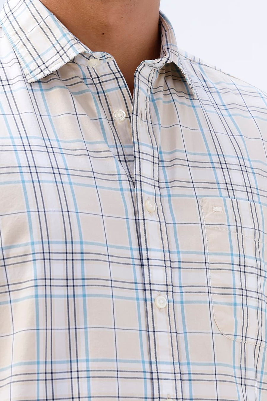 BASICS SLIM FIT GRAVEL BEIGE COTTON PLAIN CHECKS HALFSLEEVES SHIRT