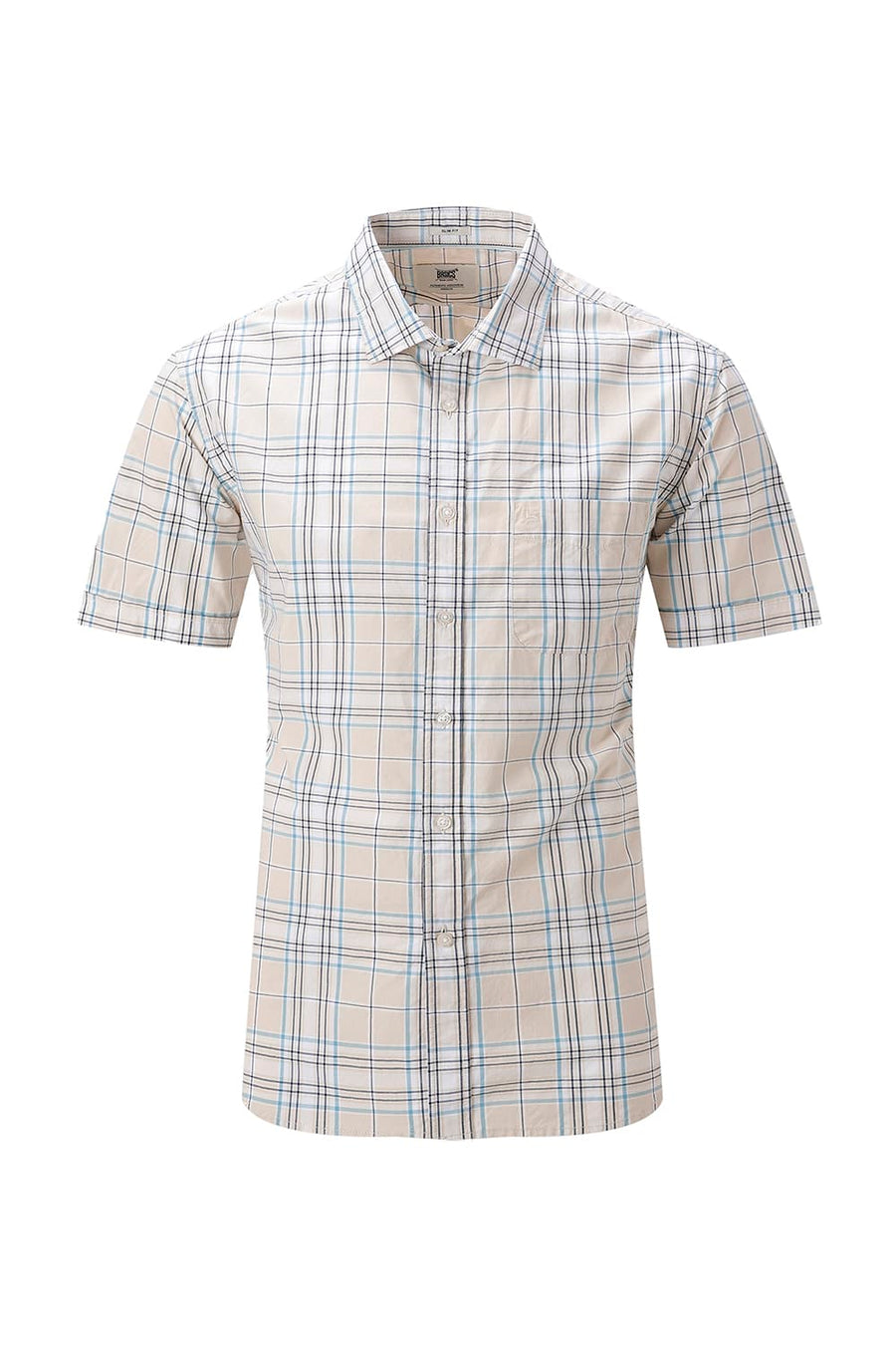 BASICS SLIM FIT GRAVEL BEIGE COTTON PLAIN CHECKS HALFSLEEVES SHIRT