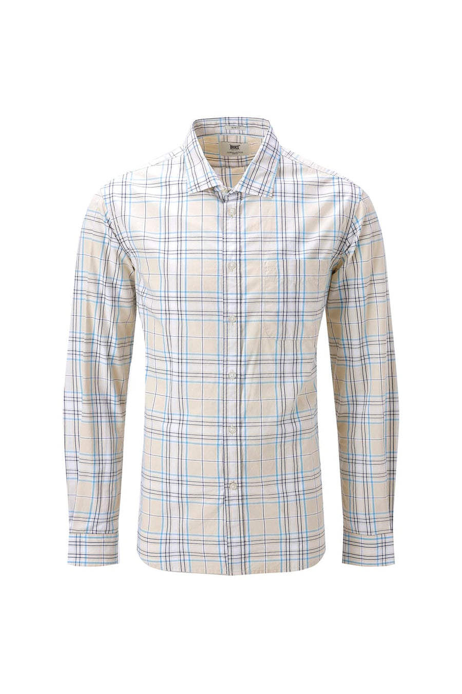 BASICS SLIM FIT GRAVEL BEIGE COTTON PLAIN CHECKS SHIRT