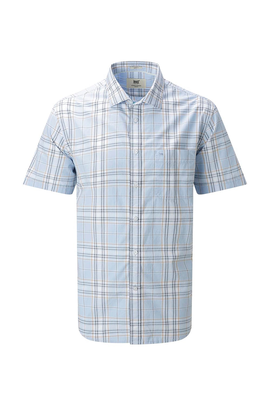 BASICS SLIM FIT CELESTIAL BLUE COTTON PLAIN CHECKS HALFSLEEVES SHIRT