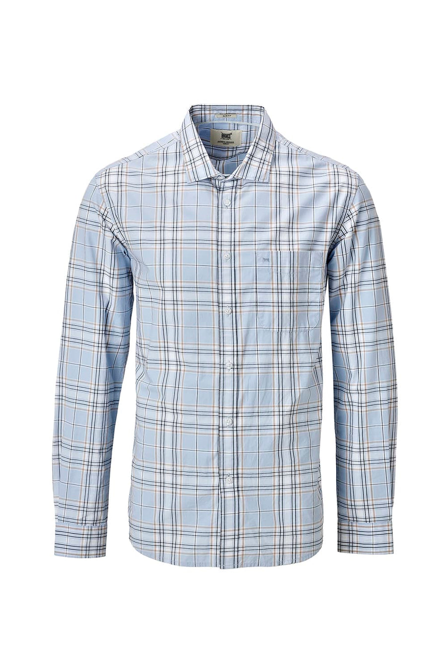 BASICS SLIM FIT CELESTIAL BLUE COTTON PLAIN CHECKS SHIRT
