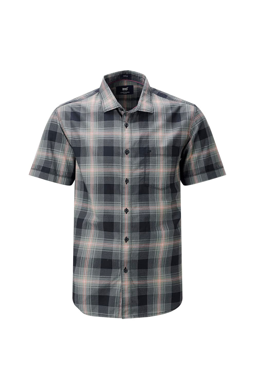 BASICS SLIM FIT CILANTRO BLACK COTTON TWILL CHECKS HALFSLEEVES SHIRT