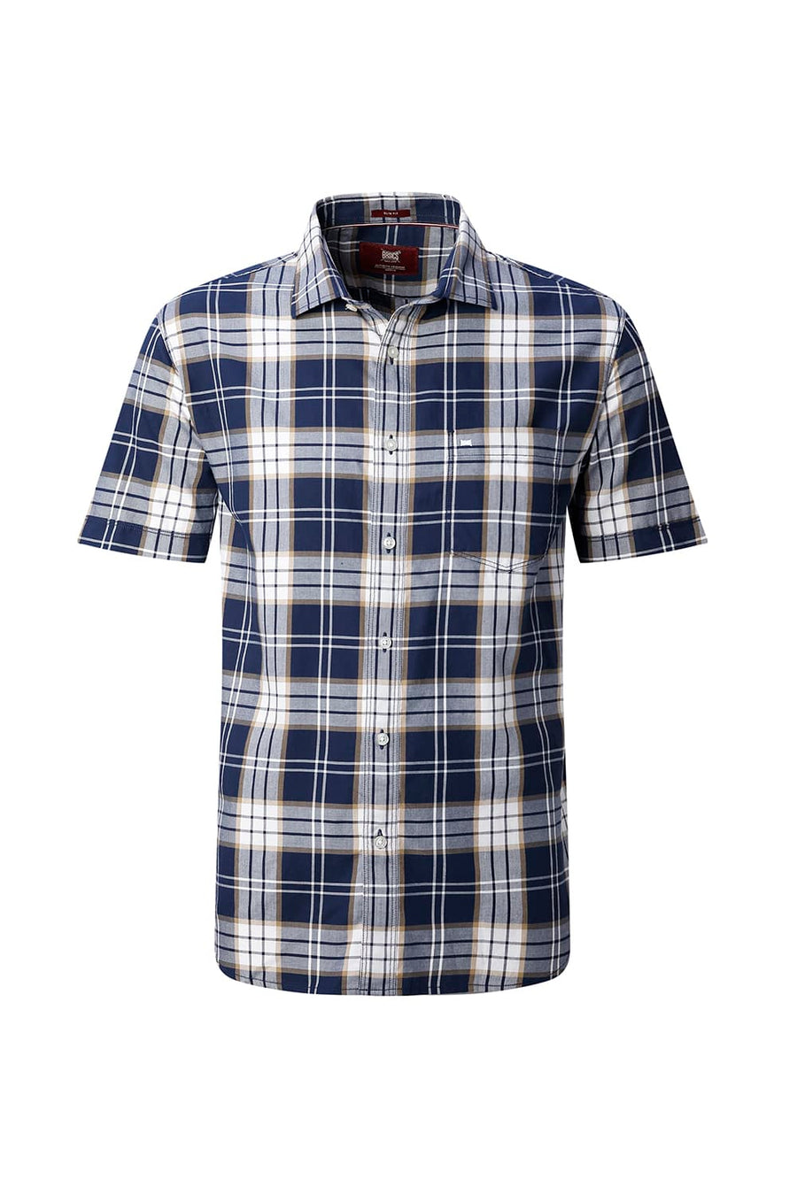 BASICS SLIM FIT MAJOLICA NAVY COTTON TWILL CHECKS HALFSLEEVES SHIRT