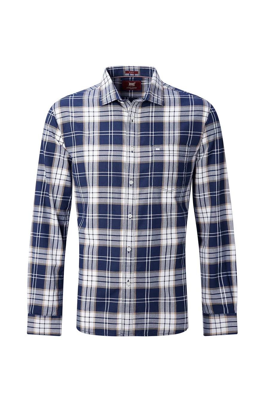 BASICS SLIM FIT MAJOLICA NAVY COTTON TWILL CHECKS SHIRT