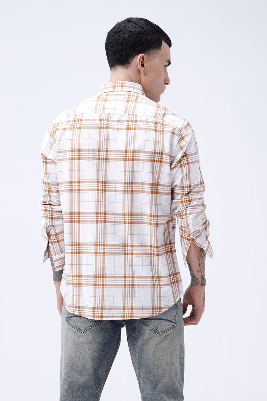 BASICS SLIM FIT HAZEL BROWN COTTON OXFORD CHECKS SHIRT