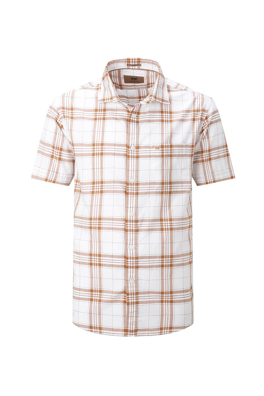 BASICS SLIM FIT HAZEL BROWN COTTON OXFORD CHECKS HALFSLEEVES SHIRT