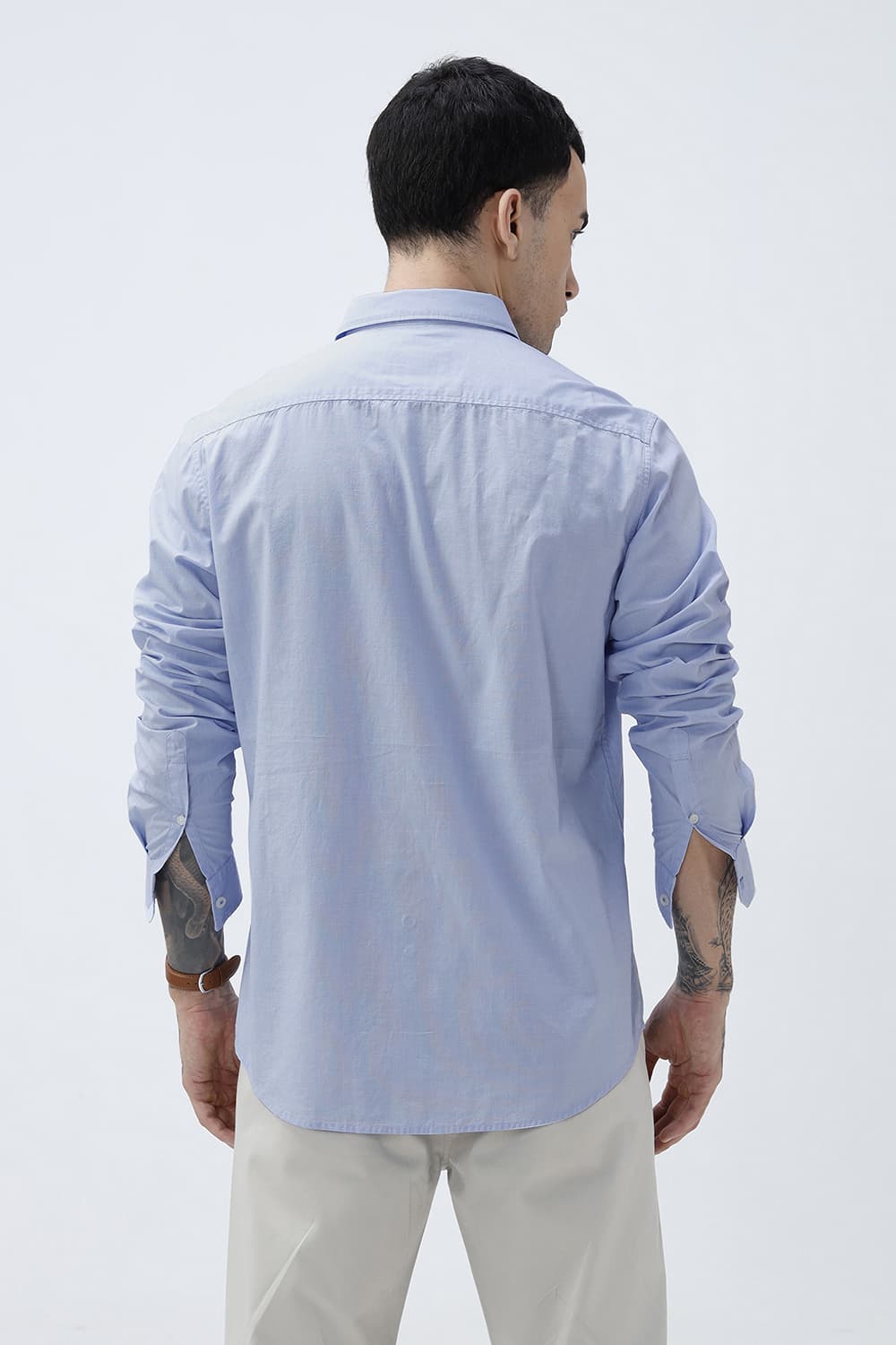 BASICS SLIM FIT HEATHER BLUE COTTON FIL-A-FIL SHIRT