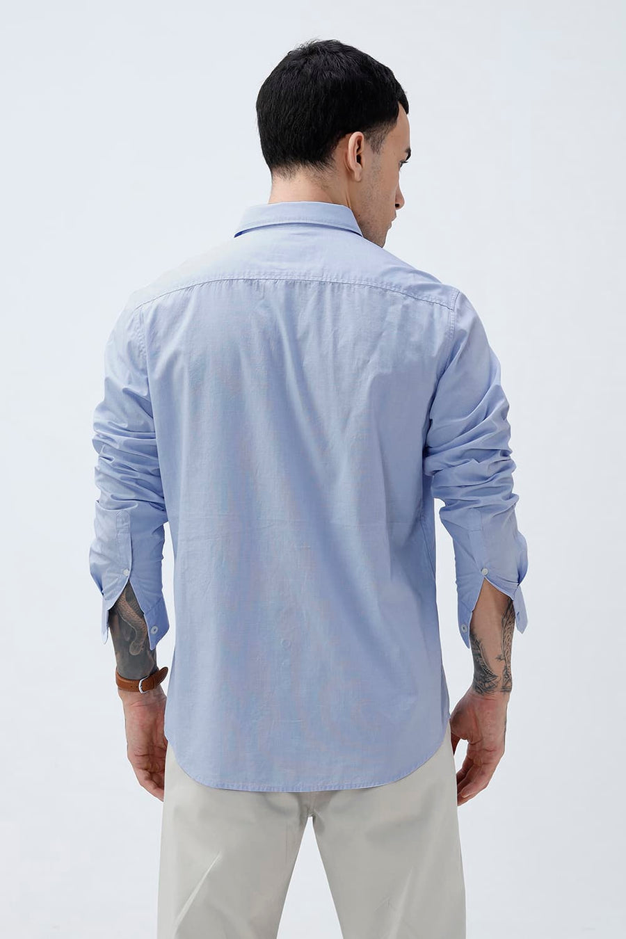 BASICS SLIM FIT HEATHER BLUE COTTON FIL-A-FIL SHIRT