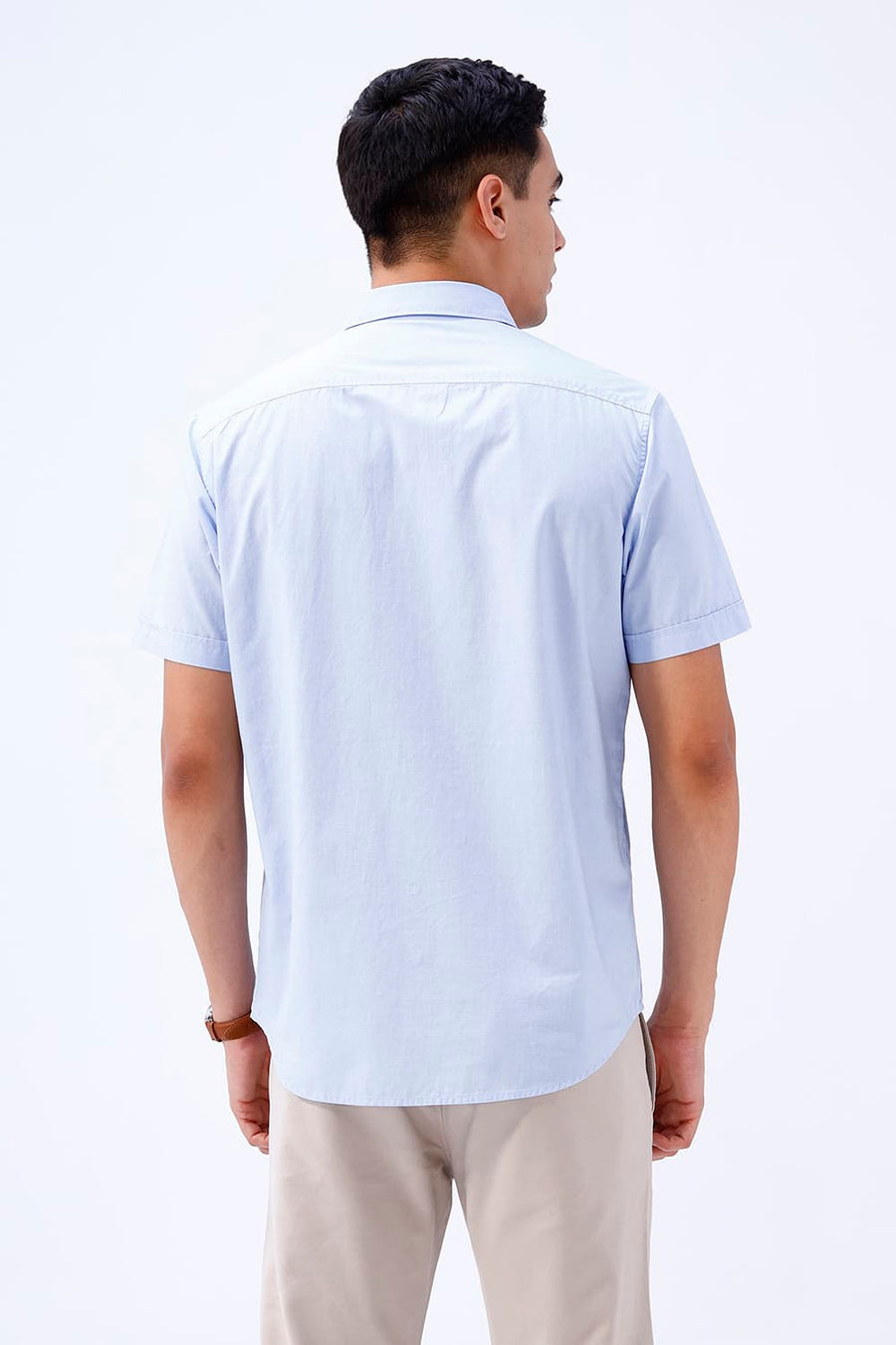 BASICS SLIM FIT HEATHER BLUE COTTON FIL-A-FIL HALFSLEEVES SHIRT