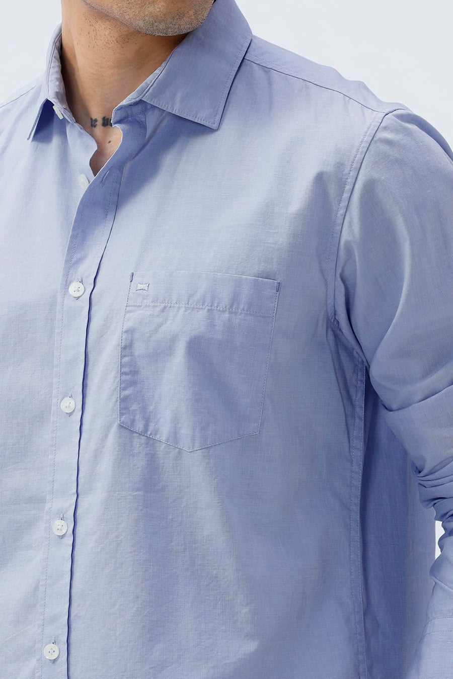 BASICS SLIM FIT HEATHER BLUE COTTON FIL-A-FIL SHIRT