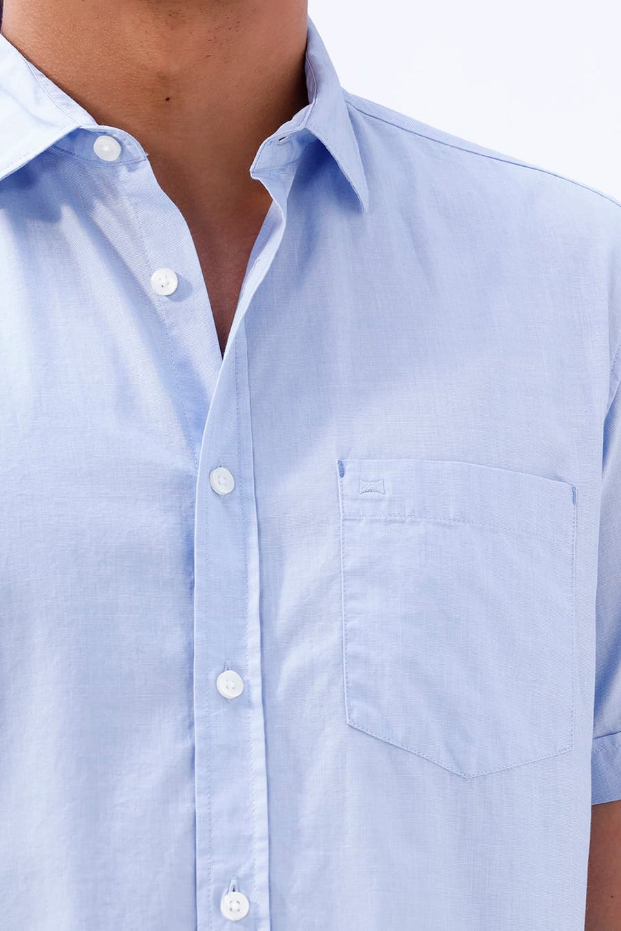 BASICS SLIM FIT HEATHER BLUE COTTON FIL-A-FIL HALFSLEEVES SHIRT