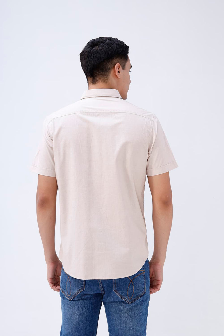 BASICS SLIM FIT SANDSHELL COTTON FIL-A-FIL HALFSLEEVES SHIRT