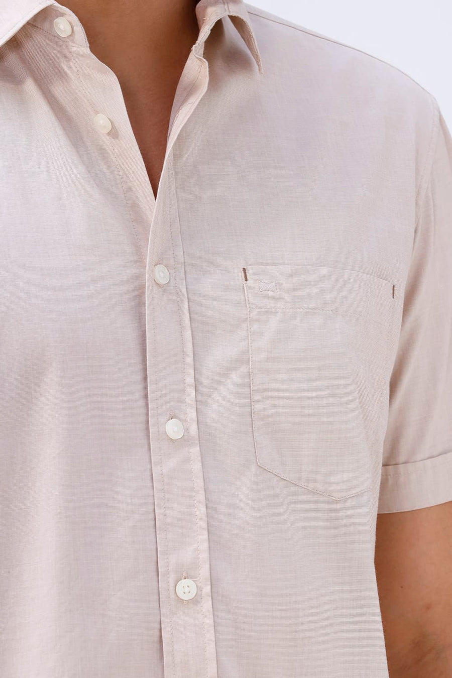 BASICS SLIM FIT SANDSHELL COTTON FIL-A-FIL HALFSLEEVES SHIRT