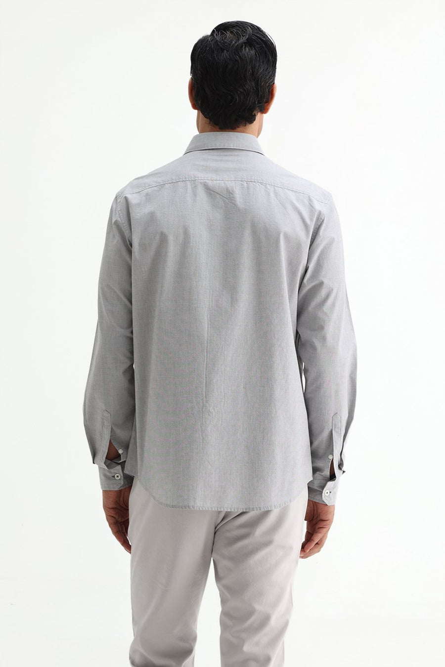 BASICS SLIM FIT ASH GREY COTTON FIL-A-FIL SHIRT