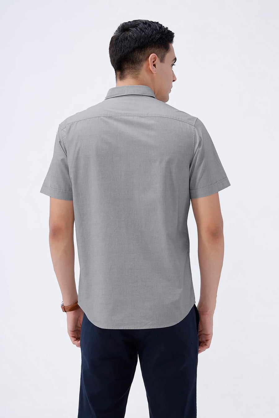 BASICS SLIM FIT ASH GREY COTTON FIL-A-FIL HALFSLEEVES SHIRT