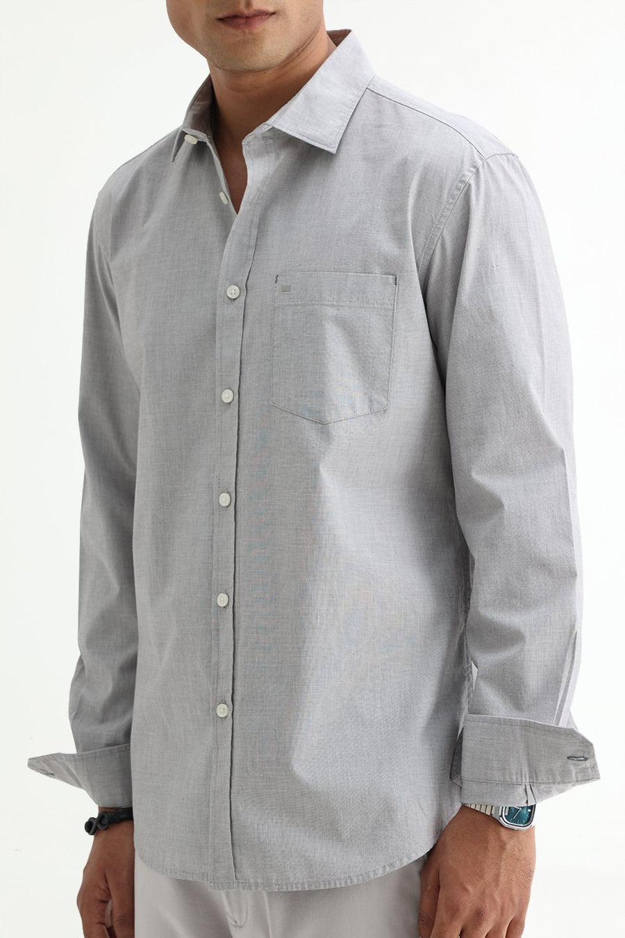 BASICS SLIM FIT ASH GREY COTTON FIL-A-FIL SHIRT