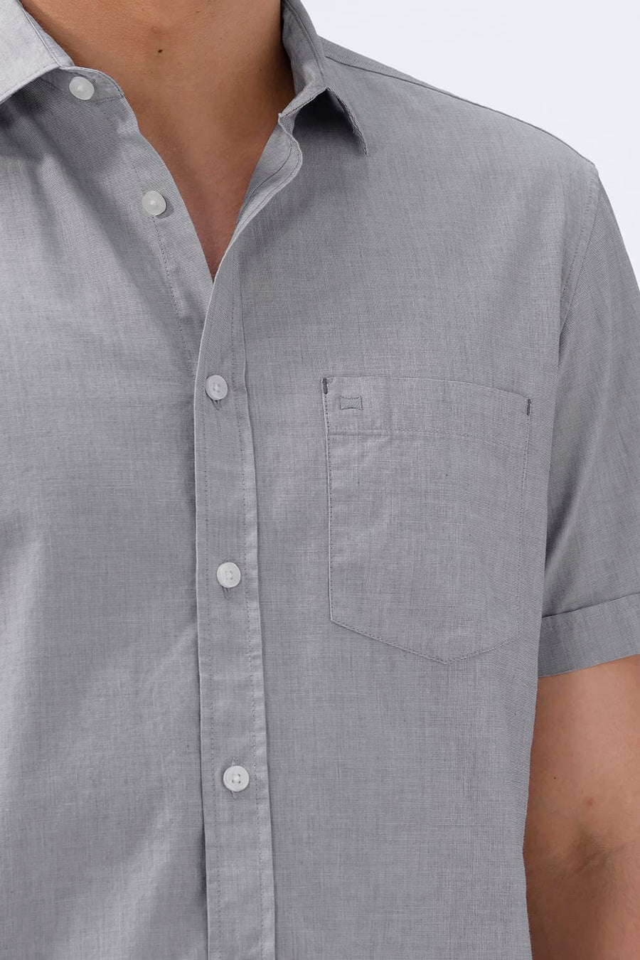 BASICS SLIM FIT ASH GREY COTTON FIL-A-FIL HALFSLEEVES SHIRT