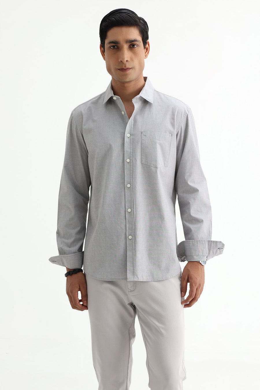BASICS SLIM FIT ASH GREY COTTON FIL-A-FIL SHIRT
