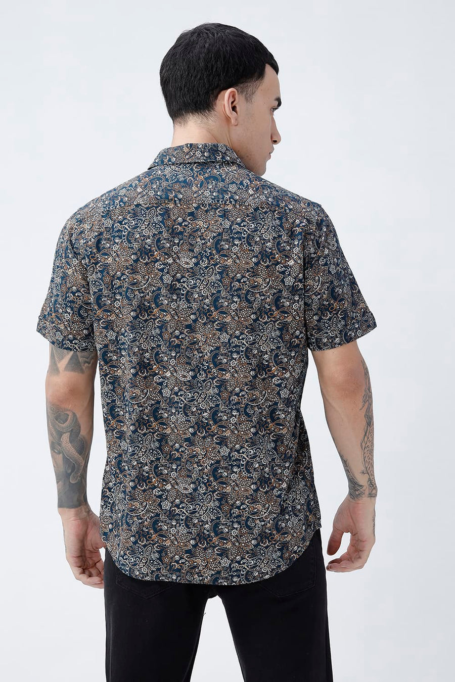 BASICS SLIM FIT  COTTON VISCOSE PRINTED HALFSLEEVES SHIRT