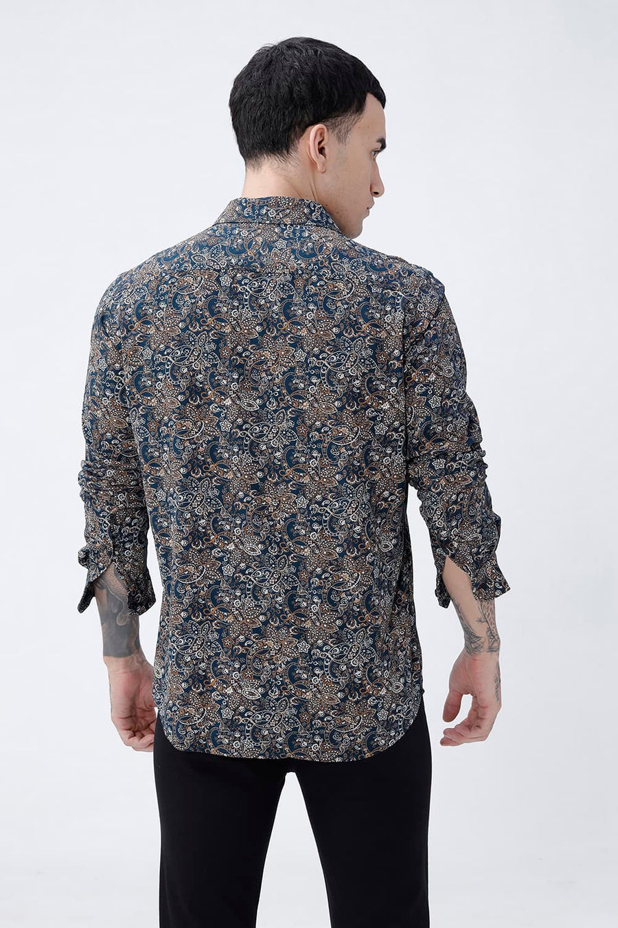 BASICS SLIM FIT  COTTON VISCOSE PRINTED SHIRT