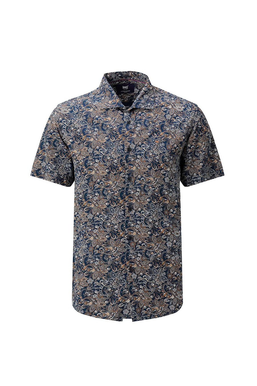 BASICS SLIM FIT  COTTON VISCOSE PRINTED HALFSLEEVES SHIRT