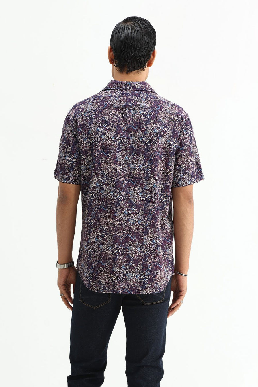 BASICS SLIM FIT  COTTON VISCOSE PRINTED HALFSLEEVES SHIRT