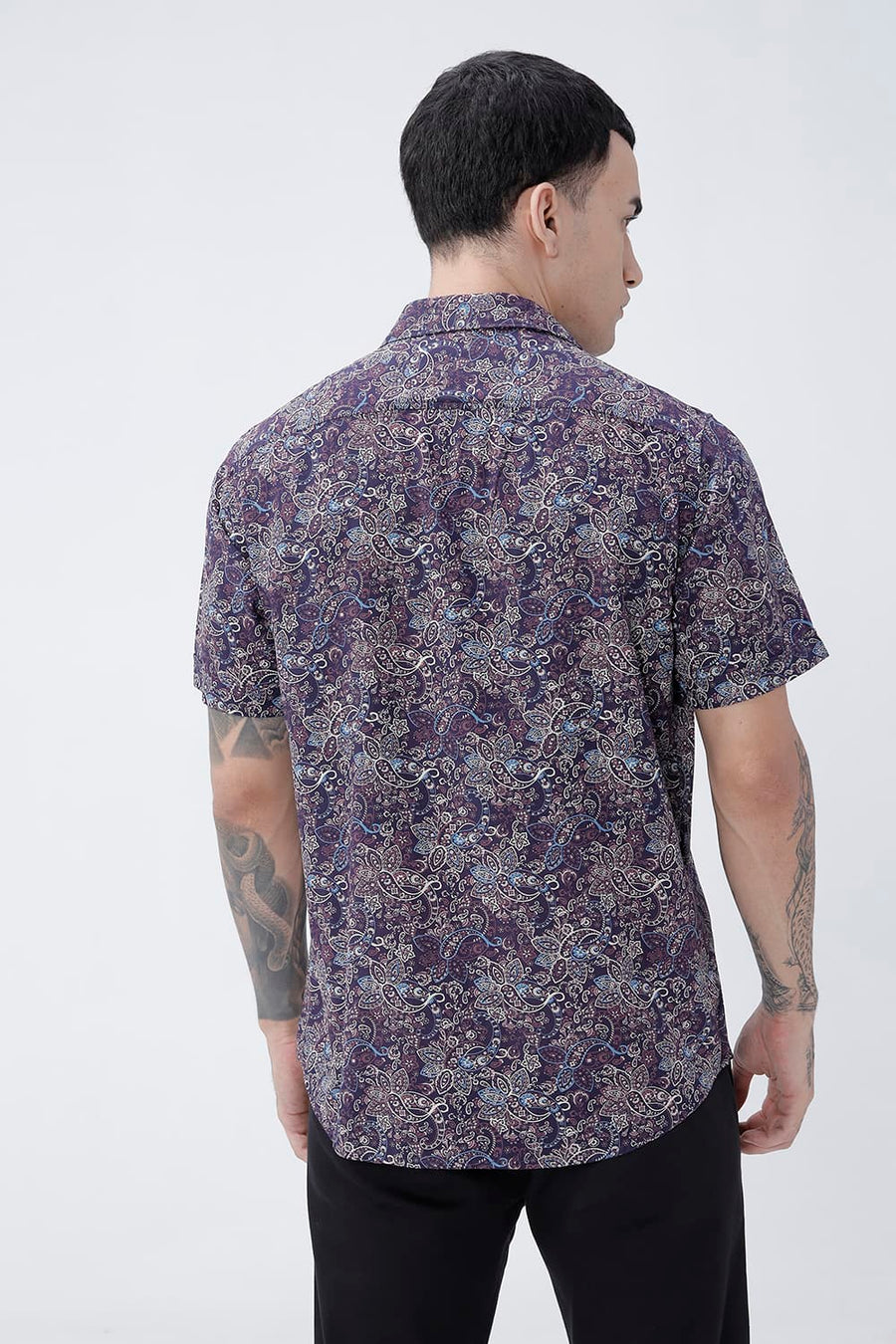 BASICS SLIM FIT  COTTON VISCOSE PRINTED HALFSLEEVES SHIRT