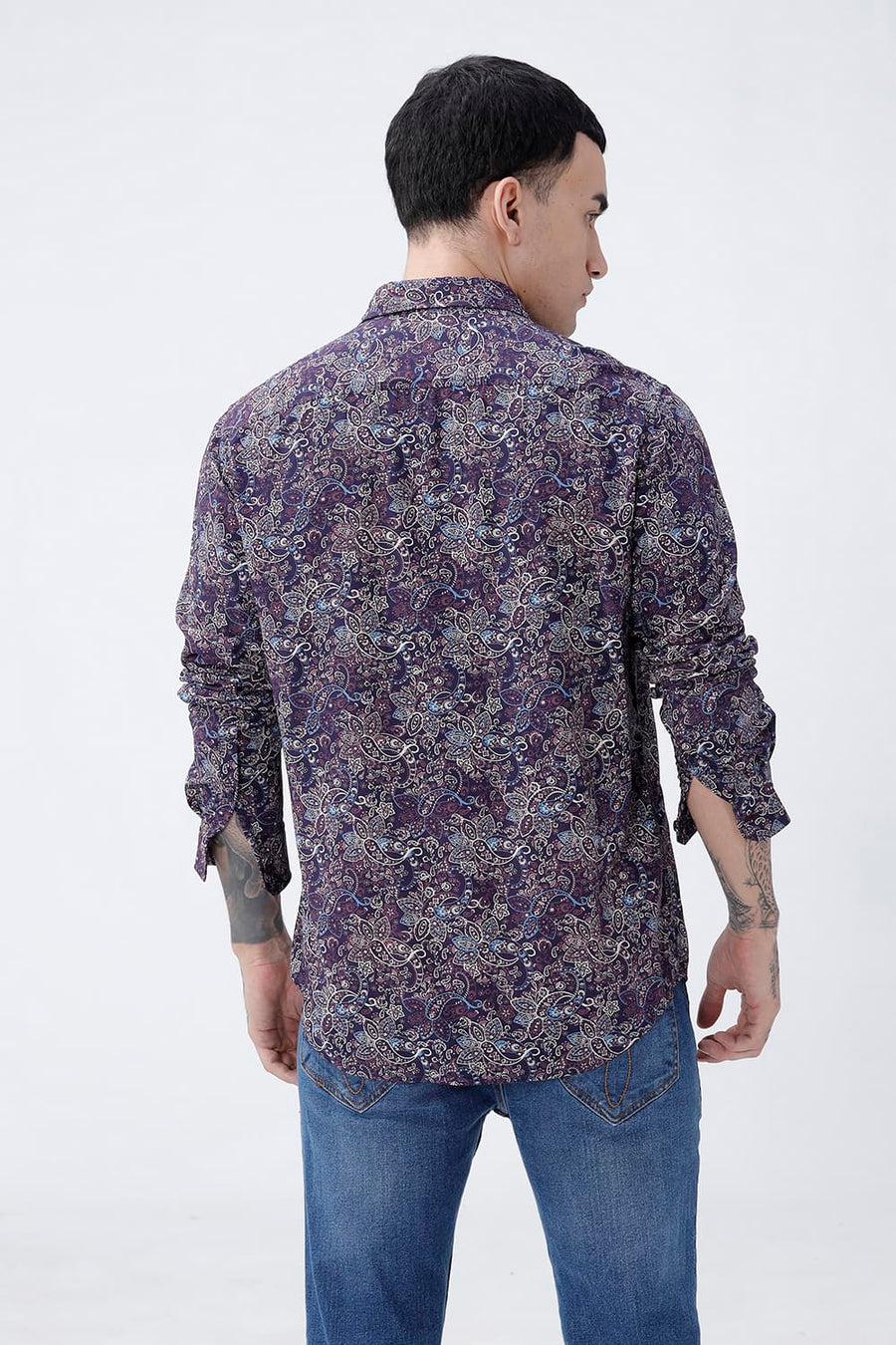 BASICS SLIM FIT  COTTON VISCOSE PRINTED SHIRT