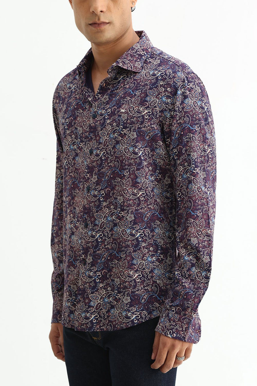 BASICS SLIM FIT  COTTON VISCOSE PRINTED SHIRT